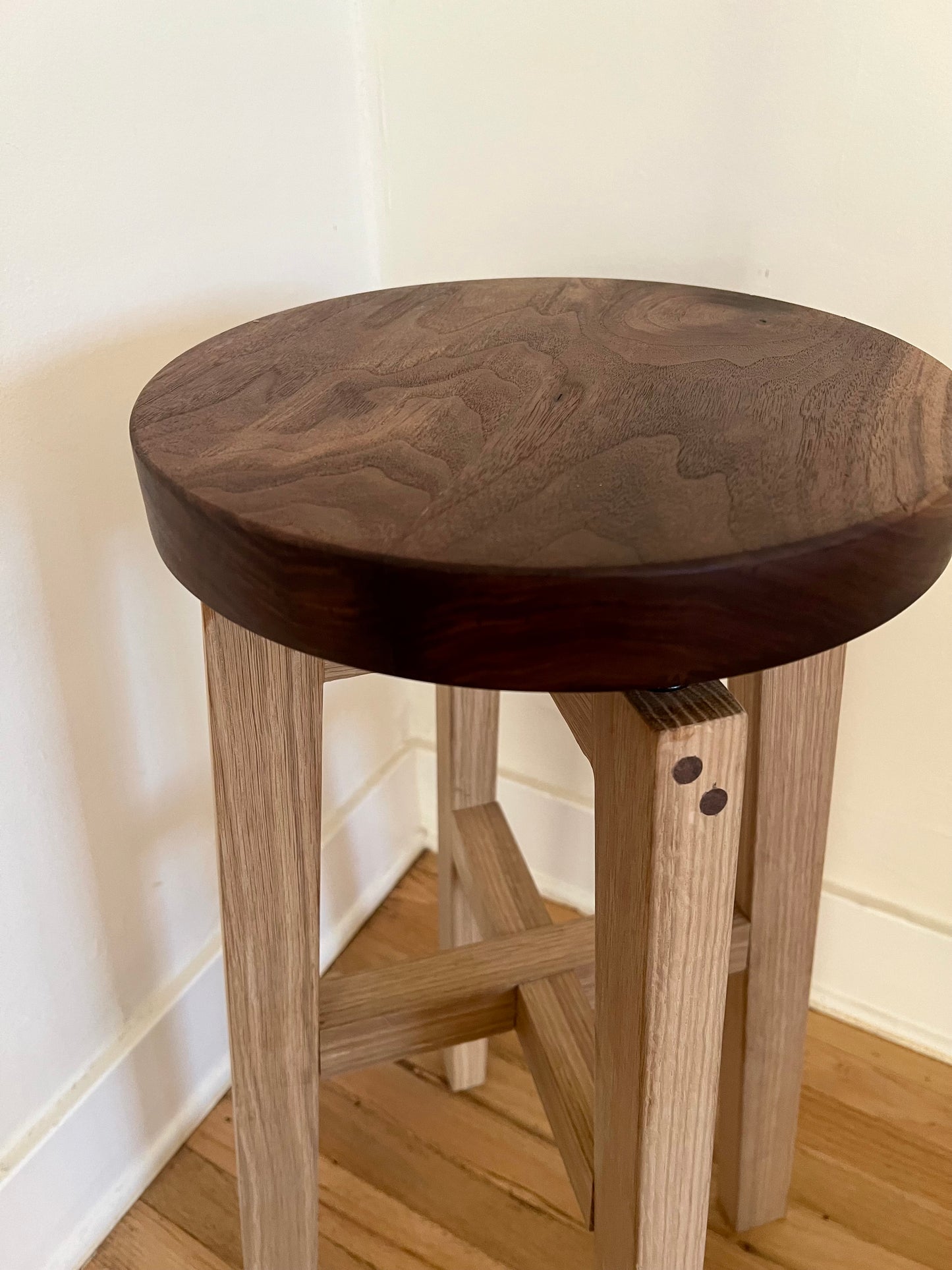 Custom swivel bar stool - white oak and American walnut
