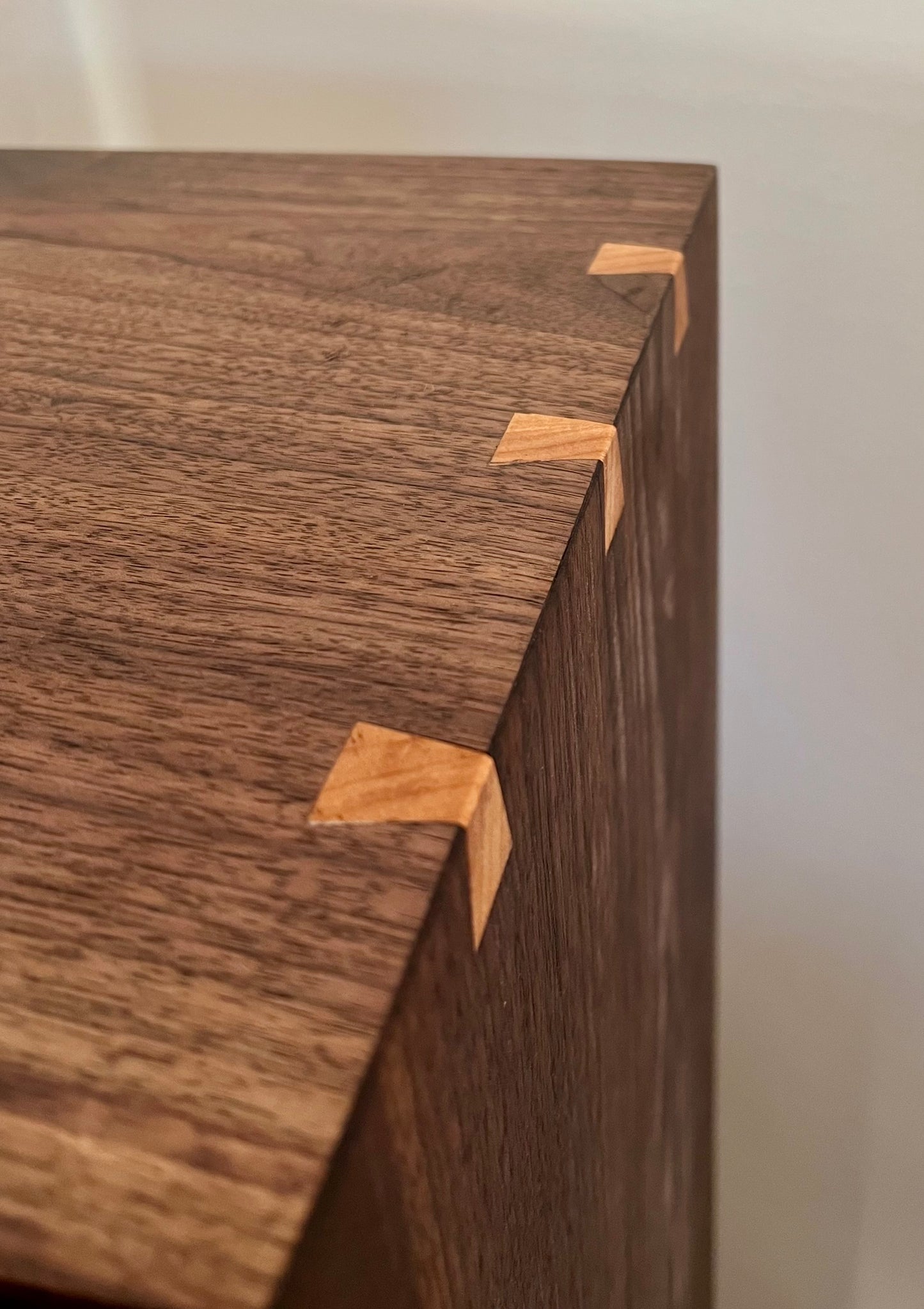 American walnut liquor cabinet with Birdseye maple accents