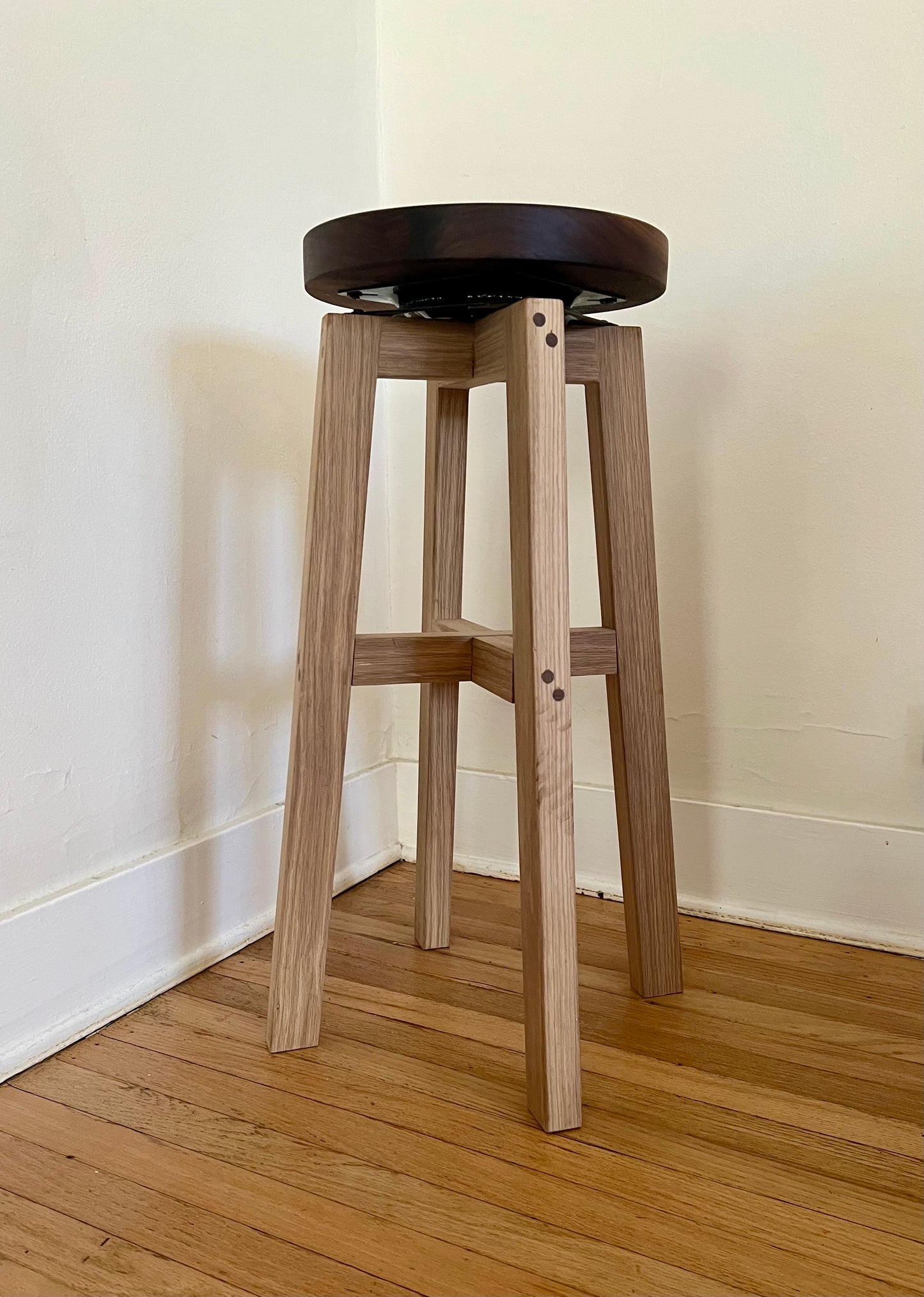 Custom swivel bar stool - white oak and American walnut