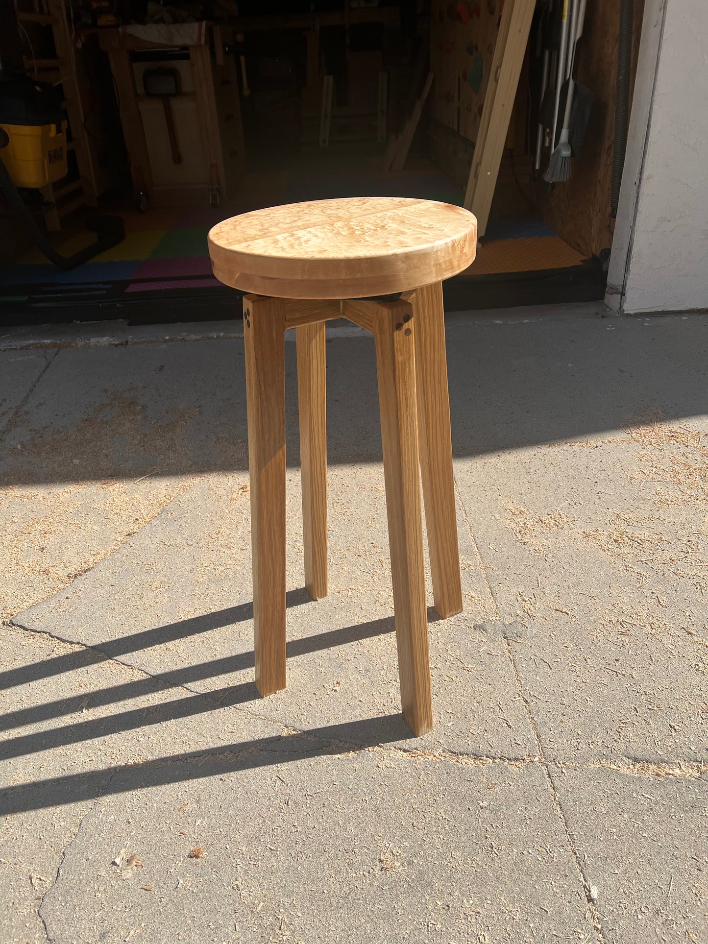 Custom swivel bar stool - White Oak and Birdseye Maple.