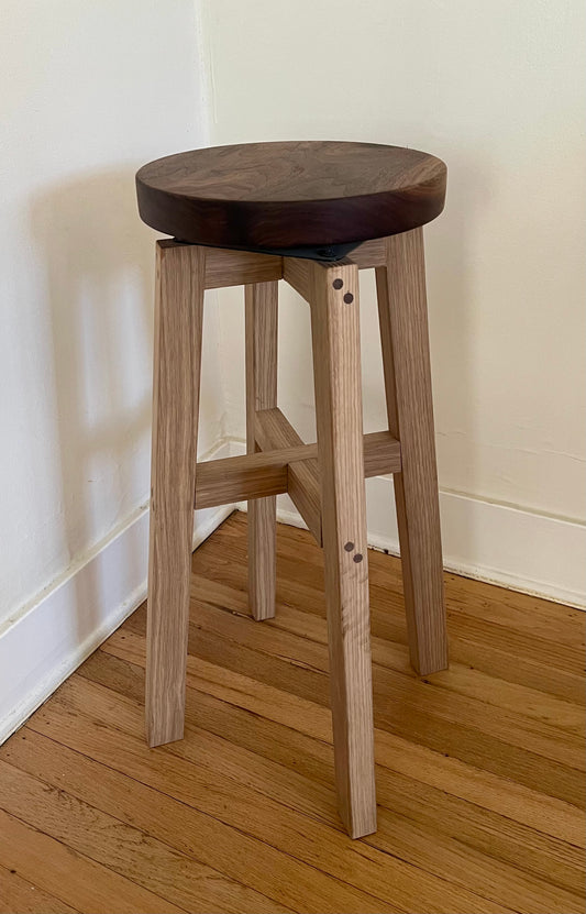 Custom swivel bar stool - white oak and American walnut