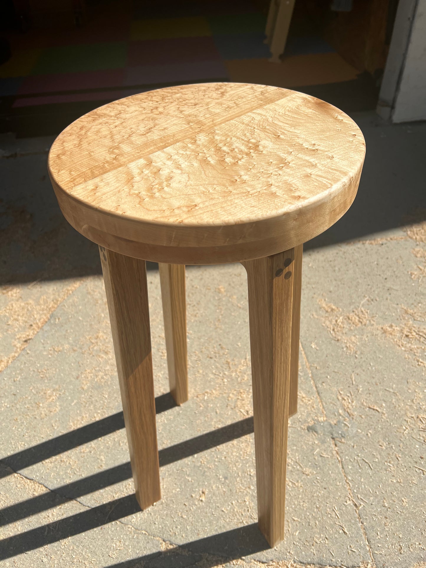 Custom swivel bar stool - White Oak and Birdseye Maple.