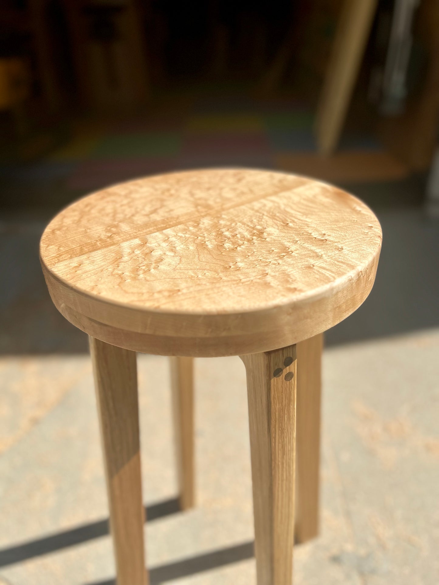 Custom swivel bar stool - White Oak and Birdseye Maple.